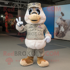 Cream Air Force Soldier mascot costume character dressed with a Flannel Shirt and Anklets