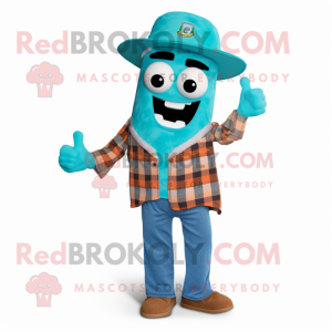 Turquoise Enchiladas mascot costume character dressed with a Flannel Shirt and Tie pins