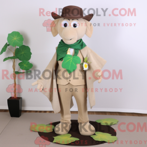 Maskotfigur af en beige...