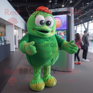 Green Clown Fish mascot costume character dressed with a Turtleneck and Coin purses