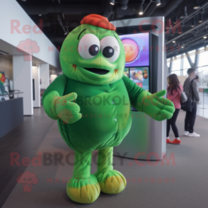 Green Clown Fish mascot costume character dressed with a Turtleneck and Coin purses