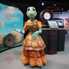 Rust Turtle mascot costume character dressed with a Ball Gown and Wallets