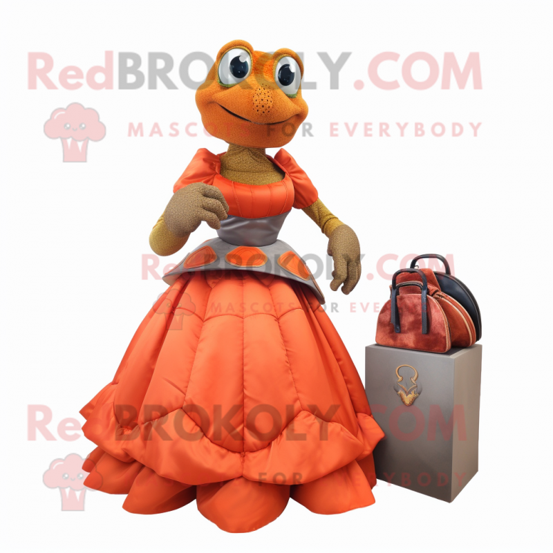 Rust Turtle mascot costume character dressed with a Ball Gown and Wallets Rust Turtle mascot costume character dressed with a Ball Gown and Wallets