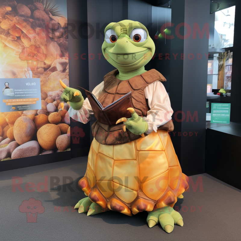 Rust Turtle mascot costume character dressed with a Ball Gown and Wallets Rust Turtle mascot costume character dressed with a Ball Gown and Wallets