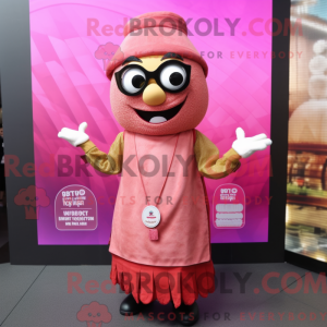 Maskotkarakter av en rosa...