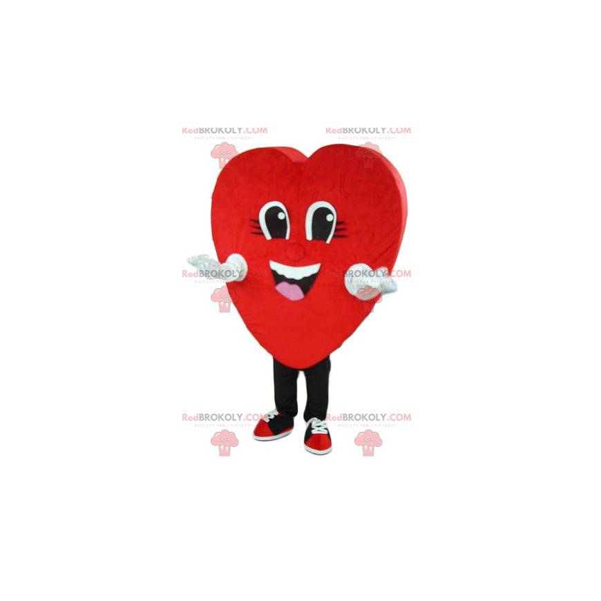 Mascota de corazón rojo gigante y sonriente - Redbrokoly.com