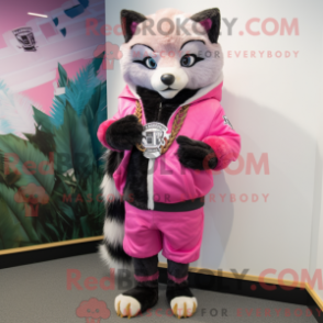 Fantasia de mascote de uma civeta rosa com parca e presilhas de lenço - Mascotes civeta - REBROKO_410205 - RedBrokoly.com