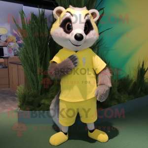Lemon Yellow Badger mascot costume character dressed with a Bermuda Shorts and Hairpins