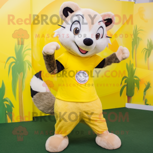 Lemon Yellow Badger mascot costume character dressed with a Bermuda Shorts and Hairpins