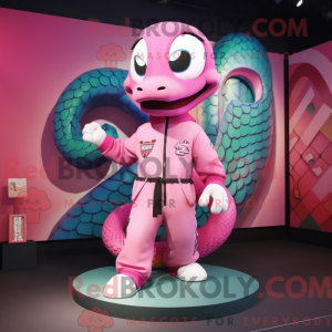 Maskottchenfigur einer rosa...