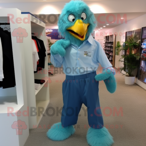 Cyan Eagle mascot costume character dressed with a Poplin Shirt and Cufflinks