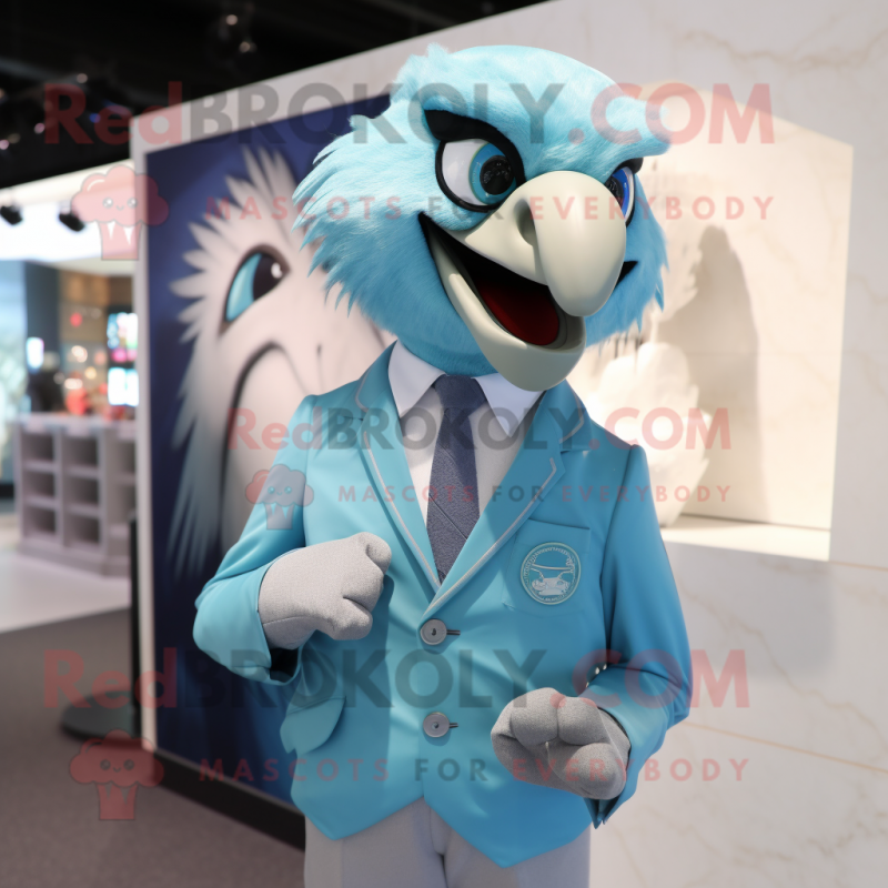 Cyan Eagle mascot costume character dressed with a Poplin Shirt and Cufflinks