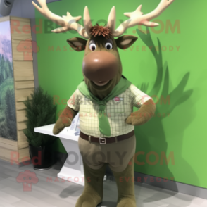 Olive Irish Elk mascot costume character dressed with a Poplin Shirt and Hair clips