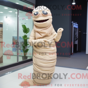 Maskotkarakter av en beige...