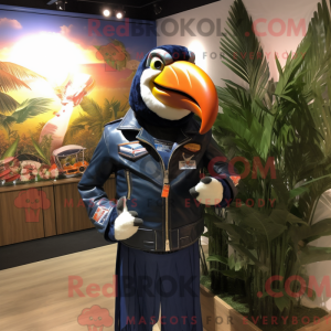 Maskotfigur af en marineblå...