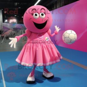 Pink Handball Ball mascot costume character dressed with a Wrap Skirt and Cufflinks