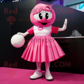 Pink Handball Ball mascot costume character dressed with a Wrap Skirt and Cufflinks