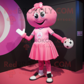 Pink Handball Ball mascot costume character dressed with a Wrap Skirt and Cufflinks