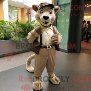 Maskot karaktär av en beige...