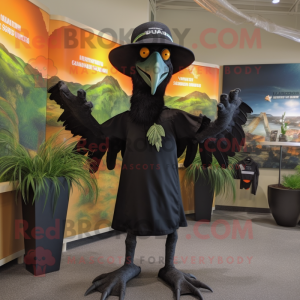 Black Archeopteryx mascot costume character dressed with a Rash Guard and Hats
