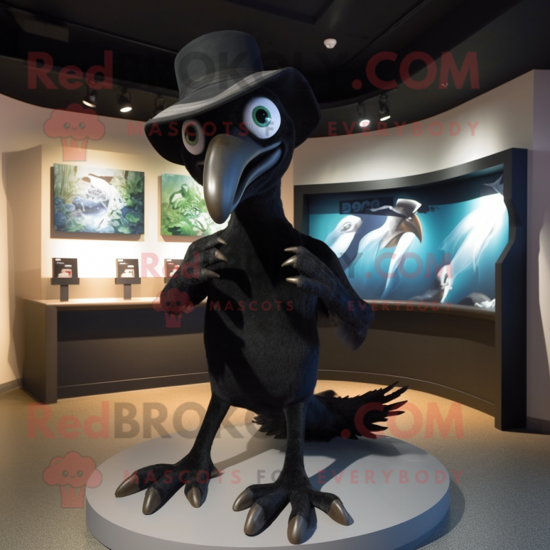 Black Archeopteryx mascot costume character dressed with a Rash Guard and Hats