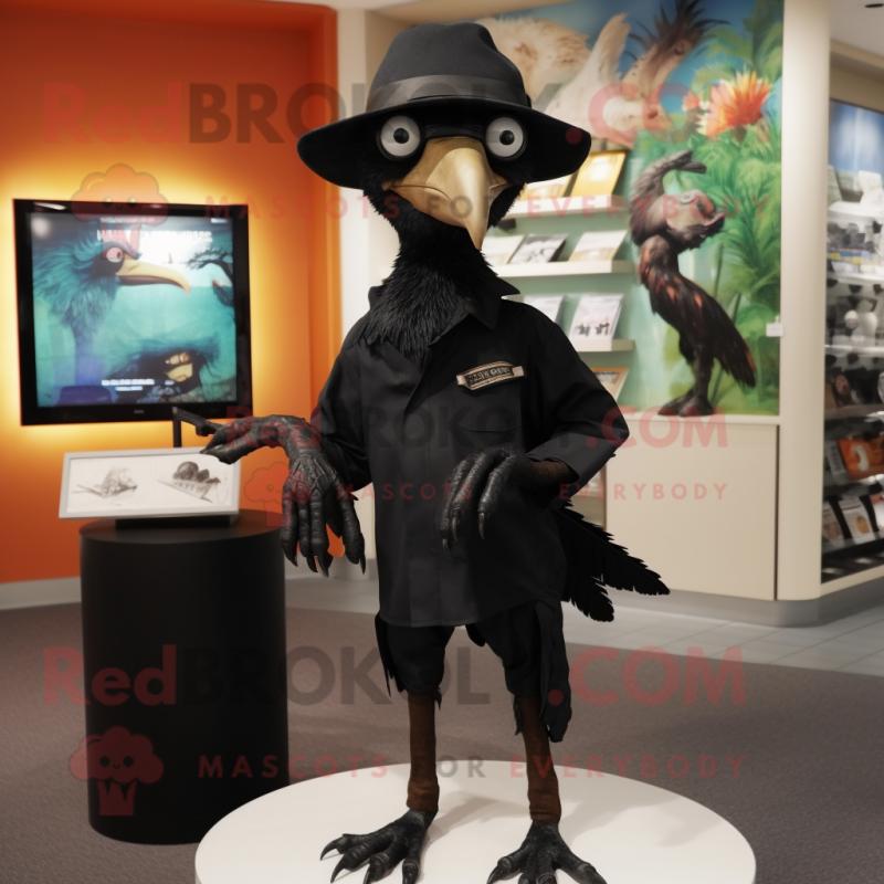 Black Archeopteryx mascot costume character dressed with a Rash Guard and Hats