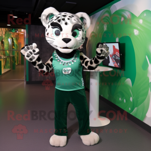 Forest Green Jaguar mascot costume character dressed with a Playsuit and Headbands