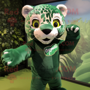 Forest Green Jaguar mascot costume character dressed with a Playsuit and Headbands