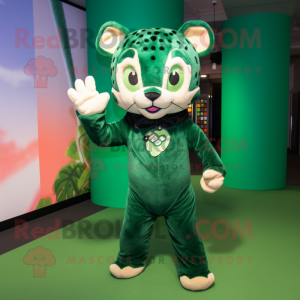 Forest Green Jaguar mascot costume character dressed with a Playsuit and Headbands