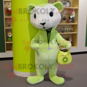 Lime Green Ermine mascot costume character dressed with a Jeggings and Coin purses