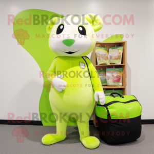 Lime Green Ermine mascot costume character dressed with a Jeggings and Coin purses