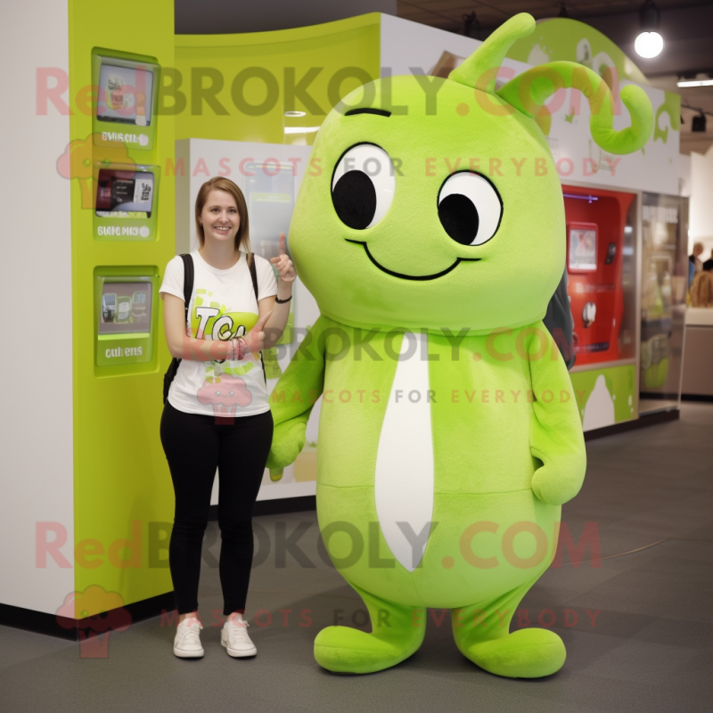 Lime Green Ermine mascot costume character dressed with a Jeggings and Coin purses