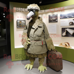 Olive Ostrich mascot costume character dressed with a Parka and Wallets