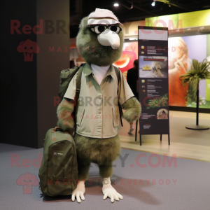 Olive Ostrich mascot costume character dressed with a Parka and Wallets
