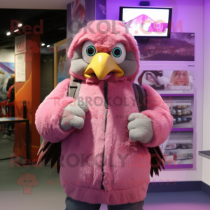 Pink Eagle mascot costume character dressed with a Parka and Beanies