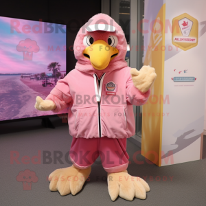 Pink Eagle mascot costume character dressed with a Parka and Beanies