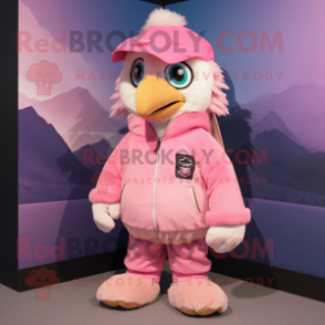 Pink Eagle mascot costume character dressed with a Parka and Beanies