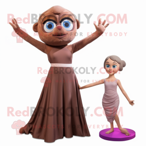 Brown Trapeze Artist mascot costume character dressed with a Evening Gown and Headbands