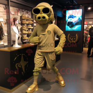 Gold Marine Recon mascot costume character dressed with a Running Shorts and Anklets