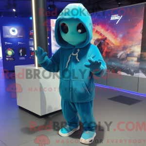 Maskot karakter af en cyan...