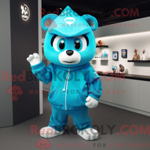 Maskot karakter af en cyan...