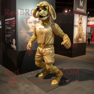 Gold Marine Recon mascot costume character dressed with a Running Shorts and Anklets