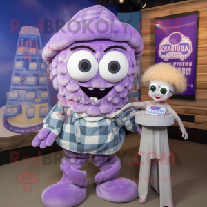 Lavender Fried Calamari mascot costume character dressed with a Flannel Shirt and Ties