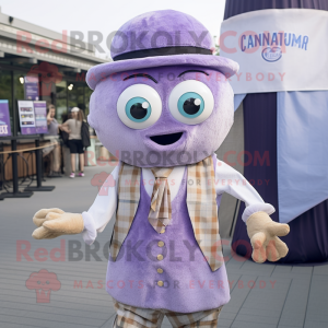 Lavender Fried Calamari mascot costume character dressed with a Flannel Shirt and Ties