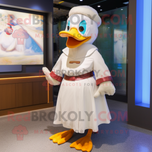nan Muscovy Duck mascot costume character dressed with a A-Line Skirt and Beanies