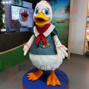 nan Muscovy Duck mascot costume character dressed with a A-Line Skirt and Beanies