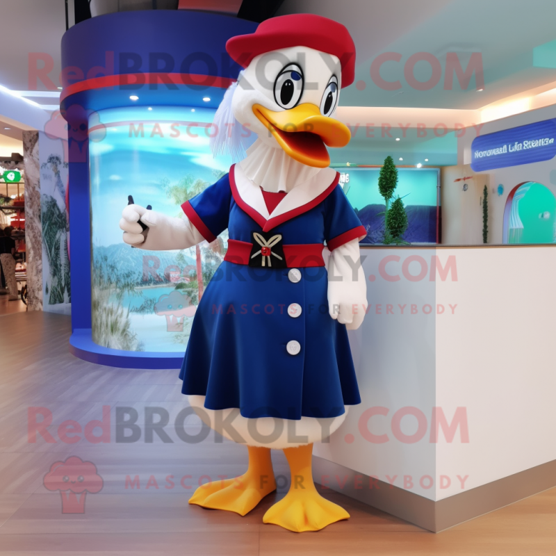 nan Muscovy Duck mascot costume character dressed with a A-Line Skirt and Beanies nan Muscovy Duck mascot costume character dressed with a A-Line Skirt and Beanies