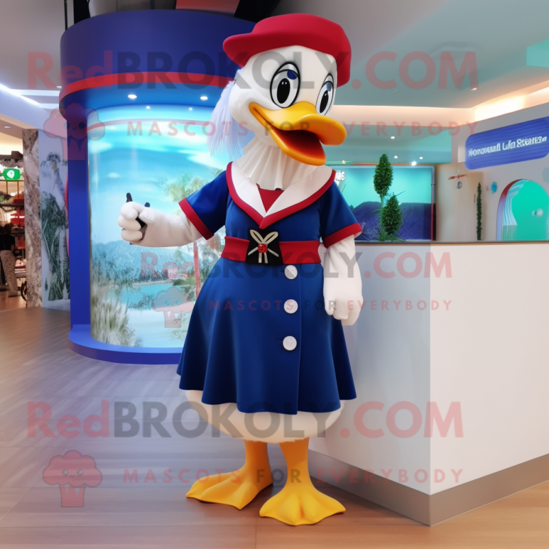 nan Muscovy Duck mascot costume character dressed with a A-Line Skirt and Beanies