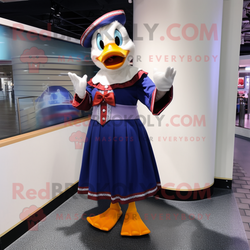 nan Muscovy Duck mascot costume character dressed with a A-Line Skirt and Beanies