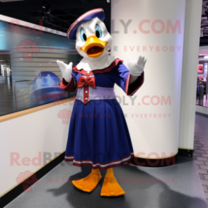 nan Muscovy Duck mascot costume character dressed with a A-Line Skirt and Beanies